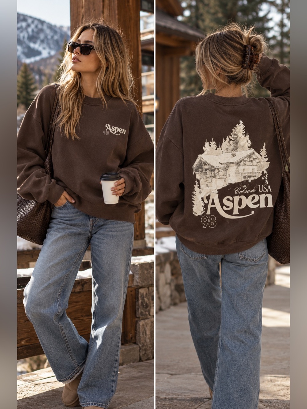 ASOS Design Aspen 98 Graphic Crewneck Sweatshirt Brown Large